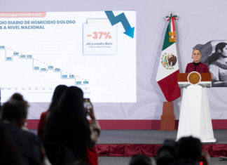 Sheinbaum reporta caída del 37% en homicidios dolosos diarios