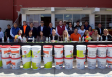 Laura Artemisa entrega impermeabilizante y pintura en escuela