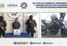 SSC Cholula asegura a hombre con cristal y moto robada