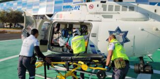 Hombre es trasladado por aire de Chiautla a Puebla tras explosión