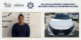 SSC Cholula recupera vehículo robado y detiene a su conductor