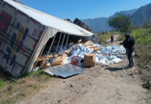 Tractocamión cargado con pinturas vuelca en la Puebla–Orizaba