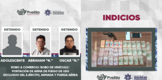 SSC Puebla captura a tres por robo a comercio y vehículo