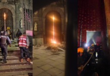 Incendio daña puerta de la Catedral de Puebla; investigan vandalismo