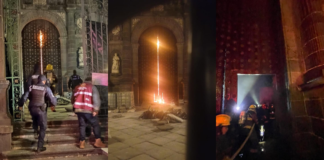 Incendio daña puerta de la Catedral de Puebla; investigan vandalismo