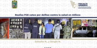 Aseguran drogas, armas y a dos personas tras cateo en Atlixco