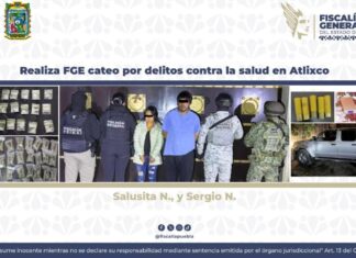 Aseguran drogas, armas y a dos personas tras cateo en Atlixco