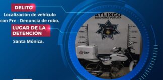 Policía de Atlixco asegura motocicleta de reparto robada