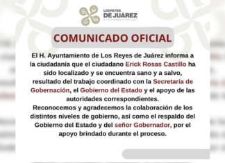 Localizan con vida a hombre desaparecido en Los Reyes de Juárez