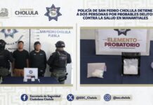 SSC Cholula detiene a dos hombres por posesión de droga en Manantiales