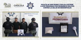 SSC Cholula detiene a dos hombres por posesión de droga en Manantiales