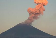 Popocatépetl emite fumarola de un kilómetro; emiten recomendaciones