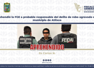 FGE aprehende a hombre por robo agravado en Atlixco