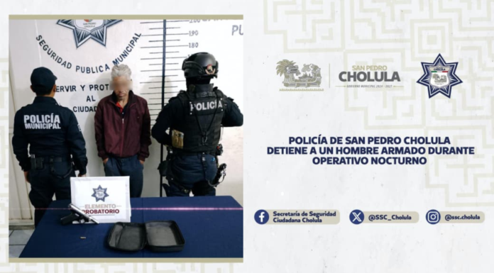 SSC Cholula asegura a sujeto por portación ilegal de arma
