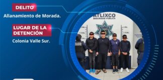 Detienen a cuatro hombres por allanamiento de morada en Atlixco