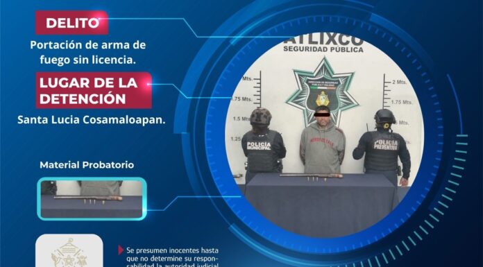 Policía de Atlixco detiene a hombre por portación ilegal de escopeta