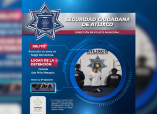 Detienen a hombre por portar arma sin licencia en Atlixco