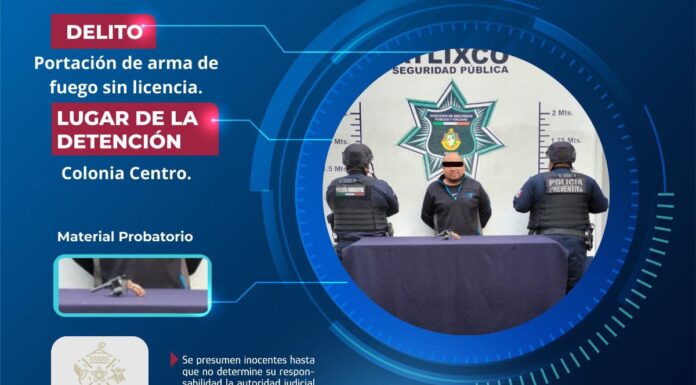 Detienen a hombre por portación ilegal de arma de fuego en Atlixco