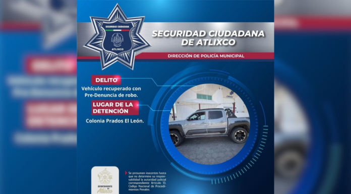 Recuperan camioneta con predenuncia de robo en Atlixco