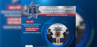 Recuperan auto robado y detienen a su conductor en Atlixco