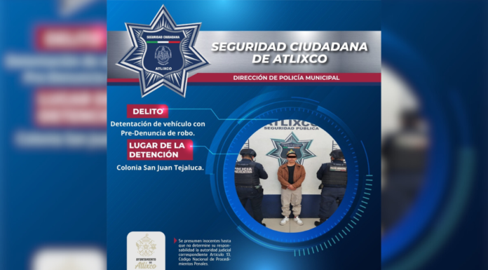 Recuperan auto robado y detienen a su conductor en Atlixco