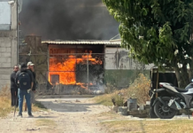 Combaten incendio de pastizal cerca de fábrica en Cuautlancingo