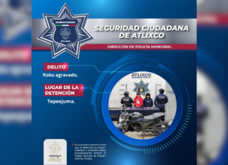 Capturan a hombre y mujer por robo a tienda en Atlixco