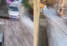 Megafuga de agua provoca “cascada” e inunda calles en CDMX