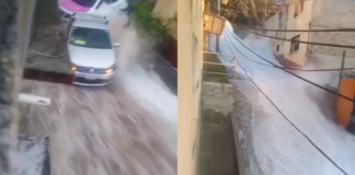 Megafuga de agua provoca “cascada” e inunda calles en CDMX