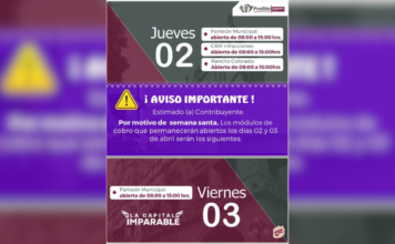 Anuncian horarios en cajas de Tesorería por Semana Santa