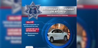 SSC Atlixco recupera vehículo robado tras persecución