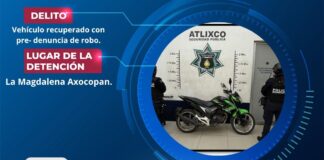 Policía de Atlixco recupera moto robada en La Magdalena Axocopan