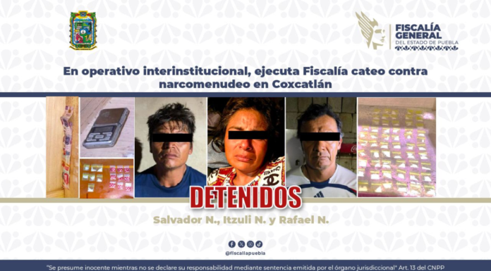 Caen tres presuntos narcomenudistas tras cateo en Coxcatlán