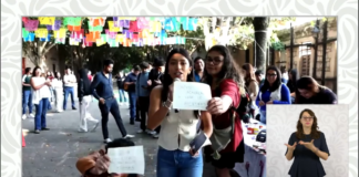 Jóvenes protestan durante enlace en la “Mañanera del Pueblo”