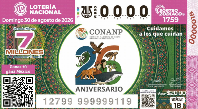 Lotería Nacional emite billete 26 años de la CONANP