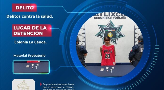 Policías de Atlixco detienen a hombre por posesión de drogas