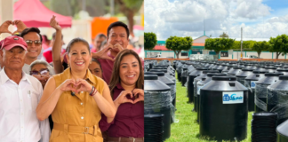 Laura Artemisa entrega 500 tinacos en San Baltazar Tetela