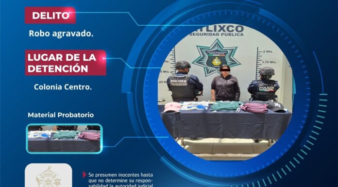 Detienen a mujer por presunto robo en tienda departamental de Atlixco