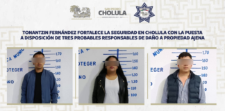 SSC Cholula asegura a tres por daño a propiedad ajena
