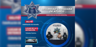 Detienen a dos personas por billetes falsos en Atlixco