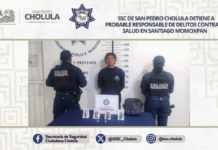 SSC Cholula asegura a presunto narcomenudista en Santiago Momoxpan
