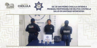 SSC Cholula asegura a presunto narcomenudista en Santiago Momoxpan
