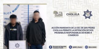 SSC Cholula detiene a dos hombres por robo en tienda de conveniencia