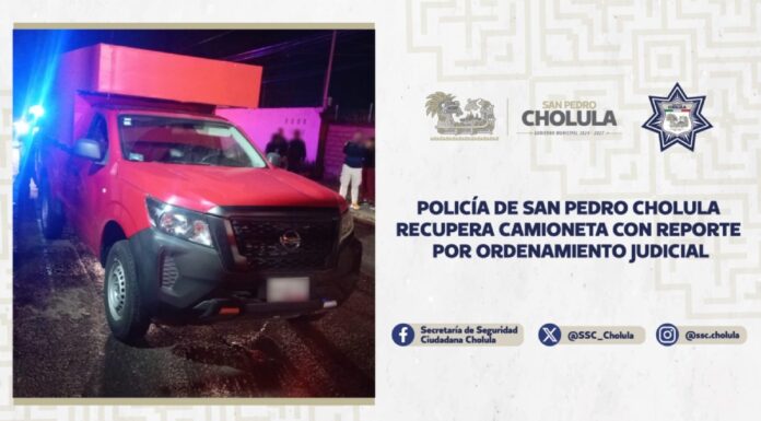 SSC Cholula recupera camioneta con reporte por ordenamiento judicial