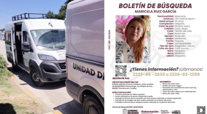Realizan búsqueda en Texmelucan para localizar a Marisela Ruiz