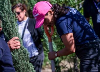 Lupita Cuautle encabeza reforestación en Telesecundaria Otilio Montaño
