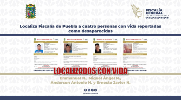 FGE Puebla ubica con vida a cuatro personas desaparecidas
