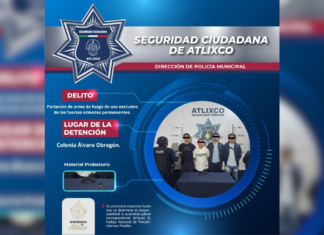 Detienen a cuatro sujetos en Atlixco con arma de uso exclusivo