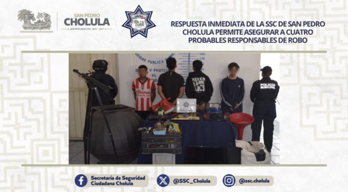 Caen cuatro personas por presunto robo a vivienda en Cholula