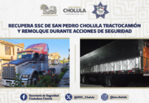 SSC Cholula recupera tractocamión y remolque con reporte de robo